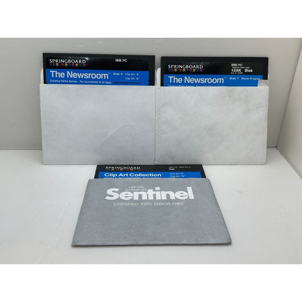 Springboard 5.25 Floppy Disk (3) The Newsroom / Clip Art Collection IBM PC 1984